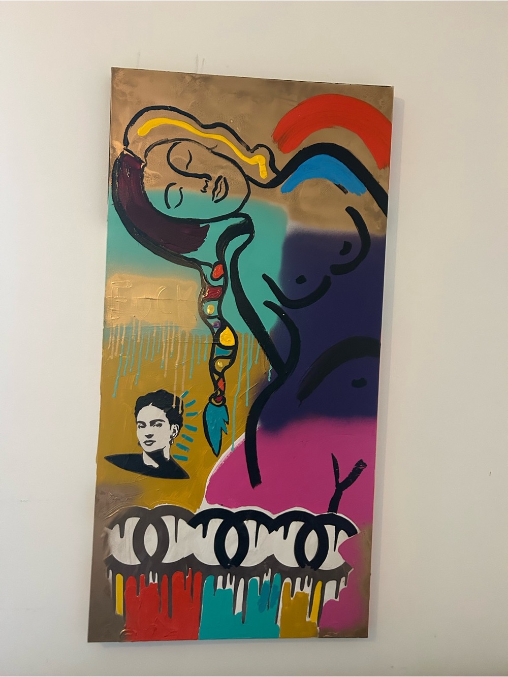 Contemporary Abstract Nude Wall Art in Teal, Purple & Pink